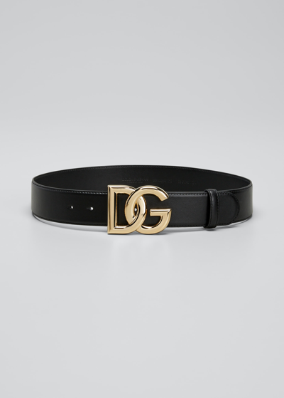 Dolce & Gabbana Calfskin Belt With Dg Logo In Black
