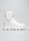 Prada Women's Monolith 55 Leather & Nylon Lug-sole Combat Boots In Bianco