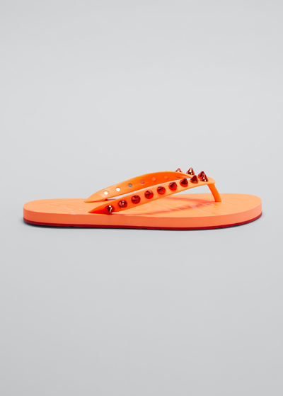 Christian Louboutin Loubi Spike Rubber Pool Sandals In Orange