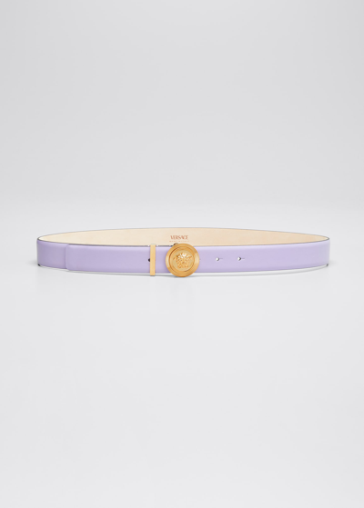 Versace Medusa Coin Leather Belt In Lilac Gold