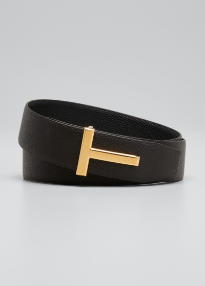 Tom Ford Men's T-buckle Reversible Leather Belt, 40mm In Brown/ Black