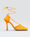 Bottega Veneta Stretch Square-toe Ankle-strap Mesh Pumps In Tangerine