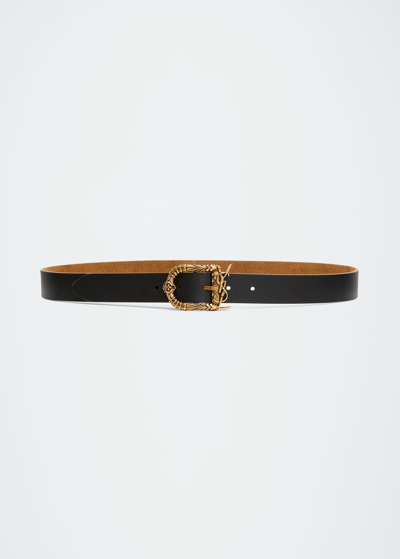 Saint Laurent Celtic Ysl Monogram Leather Belt In Brown