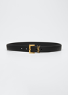 Saint Laurent Ysl Calf Leather Belt In Black/bronze