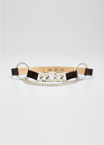 Streets Ahead Oversize Ring & Chain Moc-croc Belt In Chocolate Silver