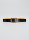 Streets Ahead Studded Shiny Leather Buckle Belt In Black Gold