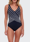 Gottex Embrace Surplice Striped One-piece Swimsuit In Black