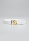 Dolce & Gabbana Dg Logo Buckle Leather Belt In White