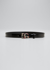 Dolce & Gabbana Patent Leather Belt With Crystal-detailed Dg Logo In Black