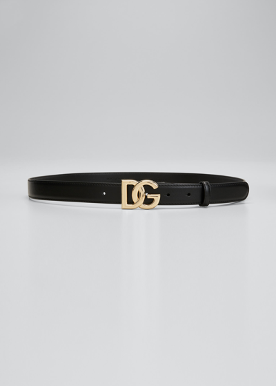 Dolce & Gabbana Interlocking Dg Logo Leather Belt In Black