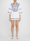 Melissa Odabash Martina Embroidered Coverup Mini Dress In White/navy