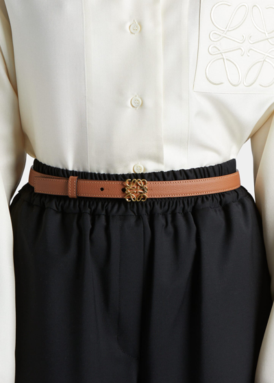 Loewe Anagram Leather Belt In Tan Gold