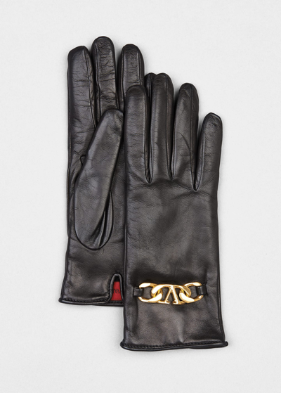 Valentino Garavani Vlogo Chain Leather Gloves In Dark Brown