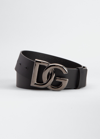 Dolce & Gabbana Men's Dg-logo Leather Buckle Belt In Black