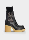 Chloé Jamie Ribbed-knit And Leather Platform Chelsea Boots In Luminous Ochre