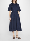 Jason Wu Collection Eyelet Embroidered Scalloped Midi Dress In Navy