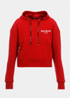 Balmain Small Logo-print Hoodie Sweatshirt In Redwhite