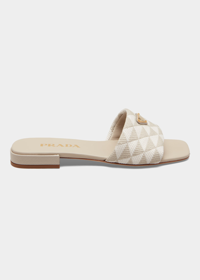 Prada Triangle Jacquard Flat Sandals In Nerocorda
