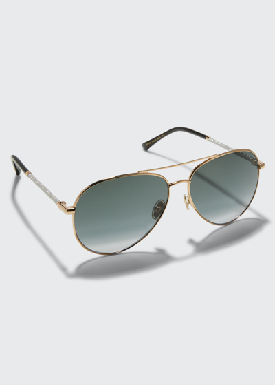Jimmy Choo Devans Glittery Stainless Steel Aviator Sunglasses In Gold / Black