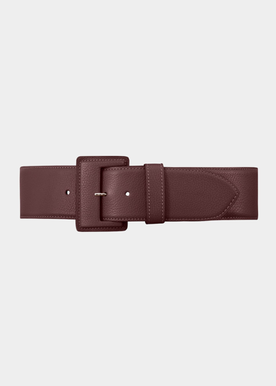 Vaincourt Paris La Merveilleuse Large Pebbled Leather Belt With Covered Buckle In Bordeaux/purple Cherry
