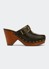 Veronica Beard Hendrix Leather Buckle Clogs In Hazelwood