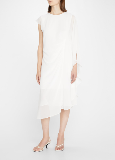 Kobi Halperin Sheila Asymmetric Cape-sleeve Dress In White