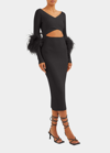Lapointe Criss-cross Cutout Midi Dress W/ Feather Trim In Black