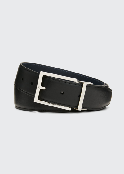 Brioni Men's Reversible Leather Buckle Belt In Blackdark Brown