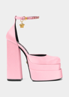 Versace 155mm La Medusa Platform Satin Mary Janes In Candy-oro