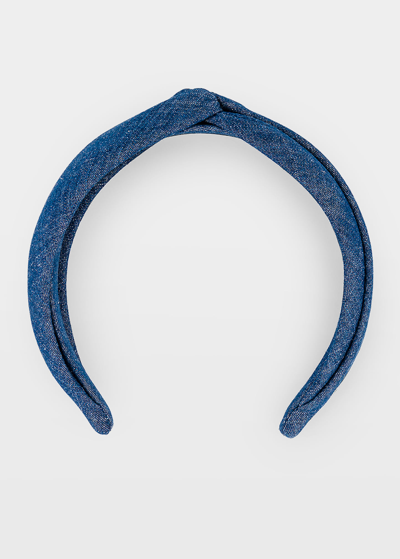 Alexandre De Paris Denim Knot Headband In Navy
