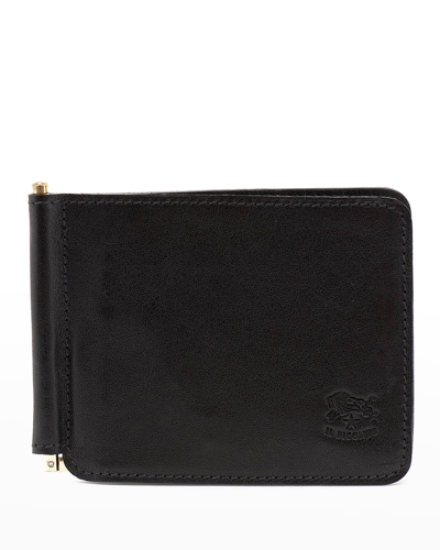 Il Bisonte Men's Leather Bifold Wallet W/ Money Clip In Black