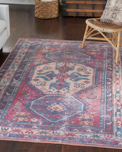 Nourcouture Faith Washable Rug, 2' X 6' In Red/navy