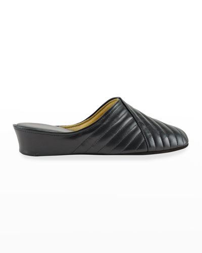 Jacques Levine Two-tone Metallic Quilted Slippers In Black