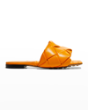 Bottega Veneta Lido Intrecciato Flat Sandals In Tangerine