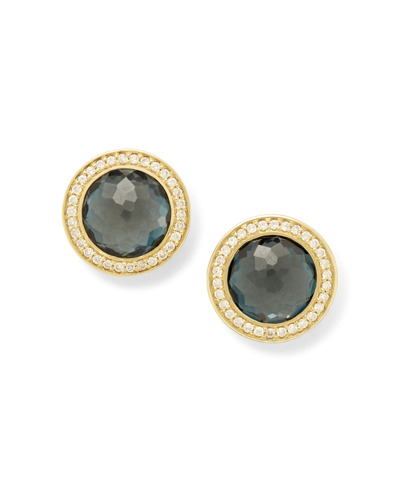Ippolita Stud Earrings In 18k Gold With Diamonds In London Blue Topaz