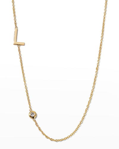 Zoe Lev Jewelry 14k Gold Asymmetrical Initial With Bezel Diamond Necklace
