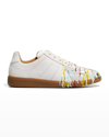 Maison Margiela Replica Sneakers In White Leather With Dripping Detail In Off White