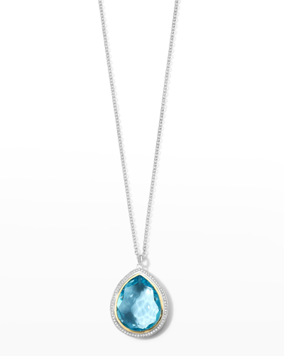Ippolita 18k Yellow Gold & Sterling Silver Chimera Rock Candy Blue Topaz & Diamond Halo Large Pendant Necklac
