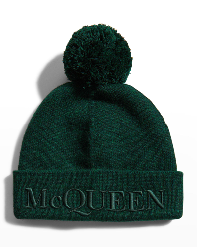 Alexander Mcqueen Cashmere-wool Beanie With Pompom In Forest Green