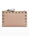 Valentino Garavani Rockstud Leather Zip Coin Purse/card Holder In Poudre