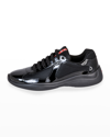 Prada Men's America's Cup Patent Leather Patchwork Sneakers In Black