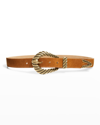 Streets Ahead Calf Hair Buckle Belt In Tan Brass