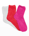 Stems Three Pack Cozy Ankle Socks In Red/pink/ivory