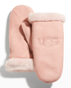 Ugg Logo-embroidered Rounded Leather And Shearling Mittens In Black