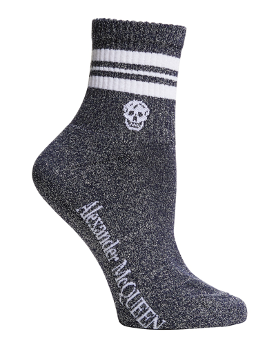 Alexander Mcqueen Skull Striped Cotton-blend Socks In Navy