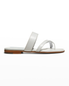 Manolo Blahnik Susa Flat Leather Sandals In White