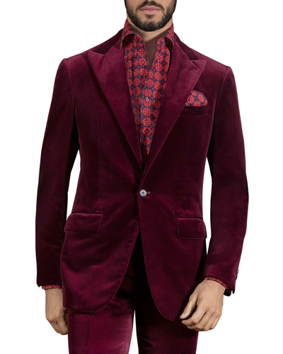 Stefano Ricci Men's Velvet 2-button Sport Coat In Burgundy
