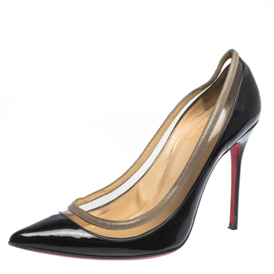 Pre-owned Christian Louboutin Black Patent Leather And Pvc Paulina Pointed Toe Pumps Size 36.5