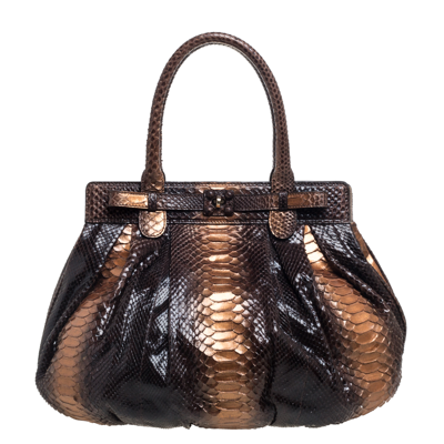 Pre-owned Zagliani Metallic Bronze/brown Gold Python Puffy Hobo