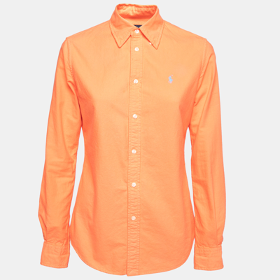 Pre-owned Ralph Lauren Neon Orange Cotton Button Front Custom Fit Shirt S